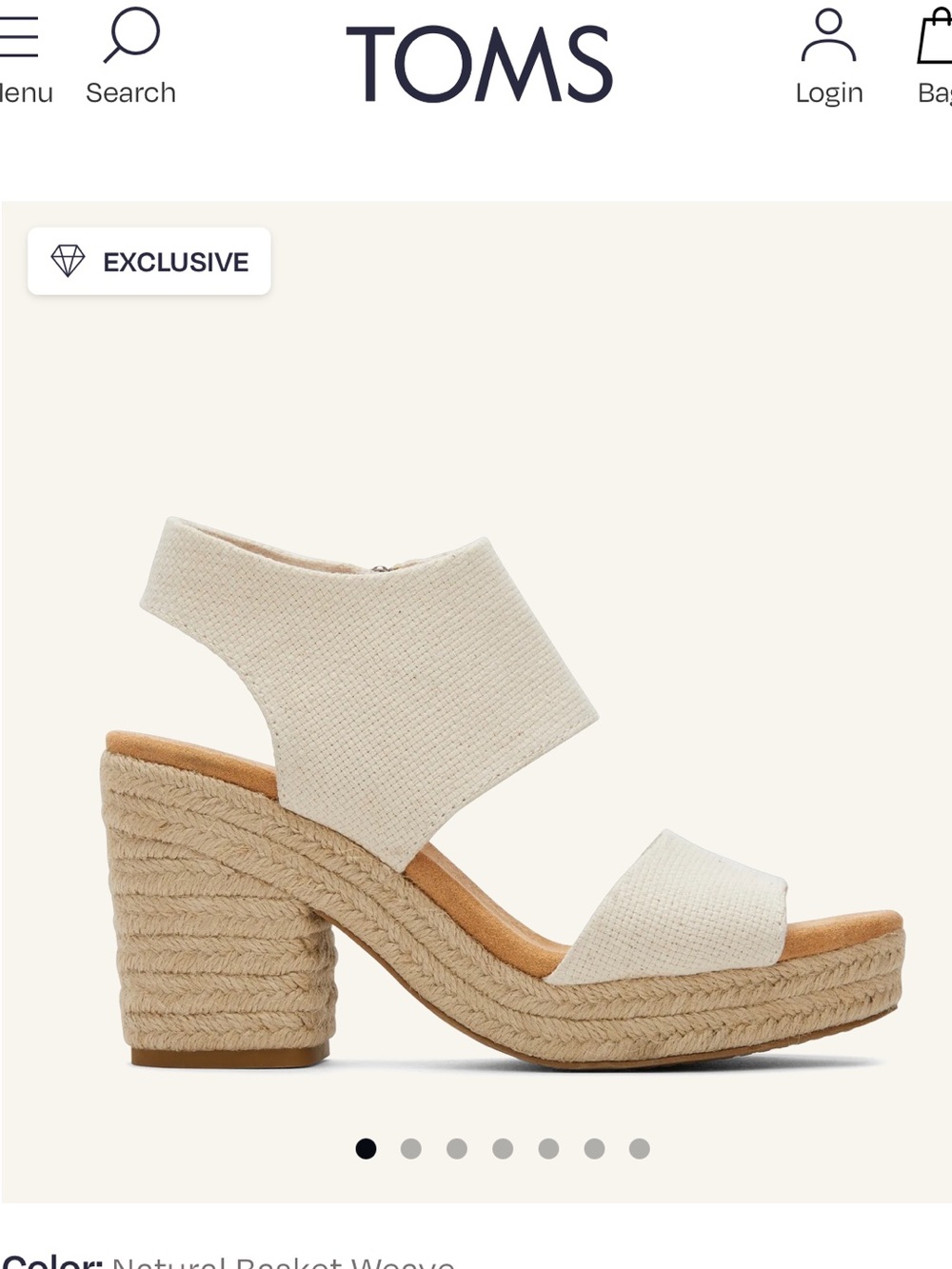 TOMS Natural Basketweave Espadrille Wedge Sandal - Cream